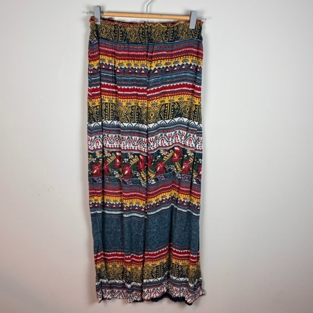 Angie Womens Multicolor Boho Pull on Wide Leg Pants‎ Size SM Indie Fringe Hippie